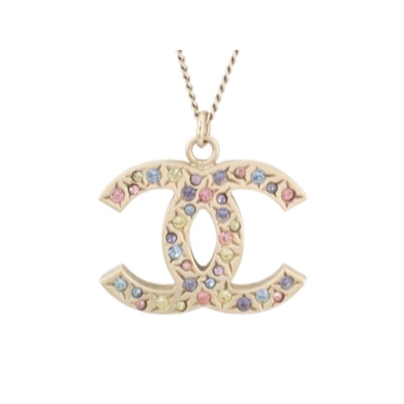 Chanel CC Logo Multicolor Crystal Pendant Necklace